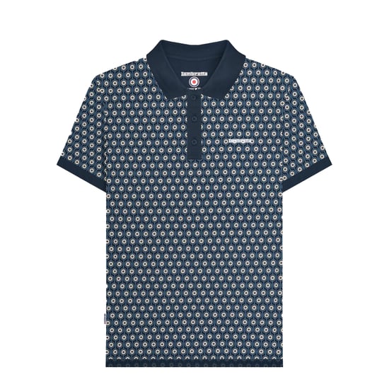 Lambretta Heren Roundel Geometrisch Polo Shirt (Marineblauw/Zilver) - Image 1