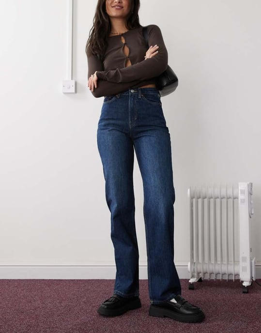 Weekday Rowe extra high waist regular fit straight leg jeans in compact blue - Image 1