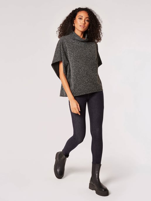 Apricot Roll Neck Jacquard Cape Top - Image 1