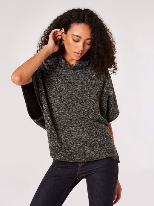 Apricot Roll Neck Jacquard Cape Top - Image 3