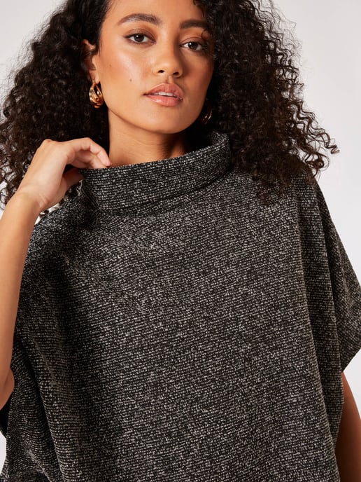 Apricot Roll Neck Jacquard Cape Top - Image 4
