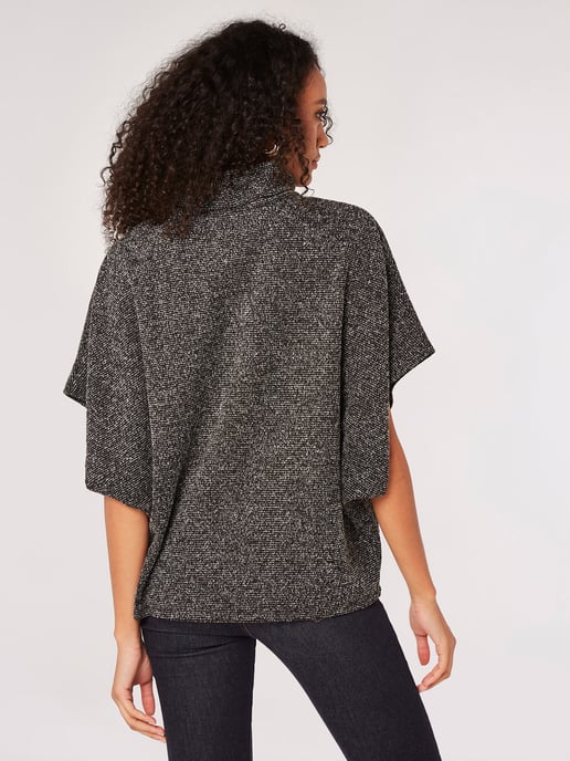Apricot Roll Neck Jacquard Cape Top - Image 5