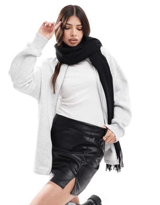 ASOS DESIGN split front leather look mini skirt in black - Image 1