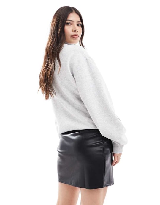 ASOS DESIGN split front leather look mini skirt in black - Image 2