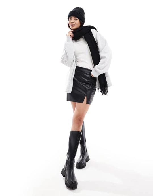 ASOS DESIGN split front leather look mini skirt in black - Image 3