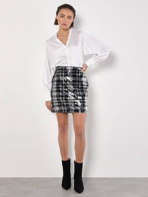 Apricot Check Sequin Mini Skirt - Image 1