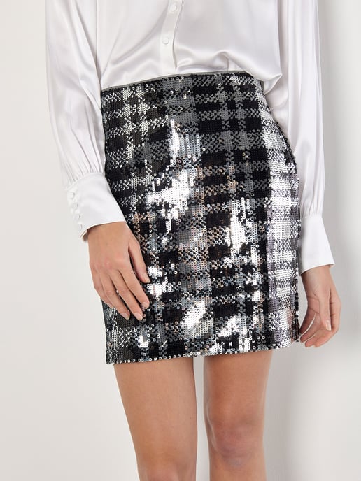 Apricot Check Sequin Mini Skirt - Image 2