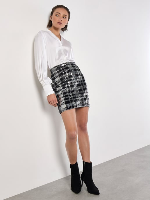 Apricot Check Sequin Mini Skirt - Image 4
