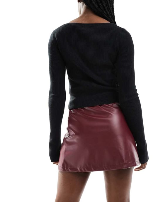 ASOS DESIGN PU mini skirt with split in burgundy - Image 3