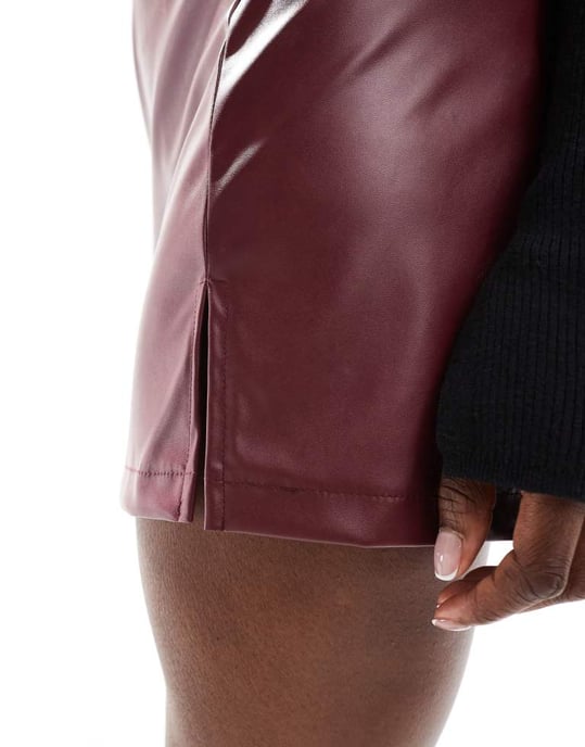 ASOS DESIGN PU mini skirt with split in burgundy - Image 4