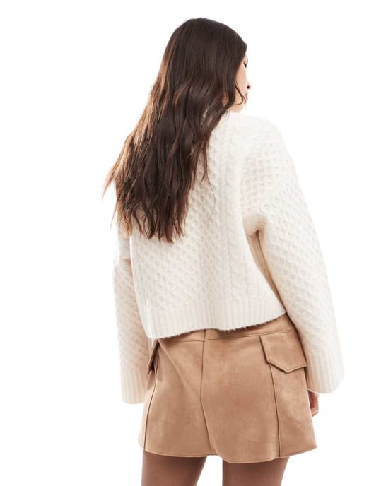ASOS DESIGN faux suede pocket detail pleated mini skirt in tan - Image 2