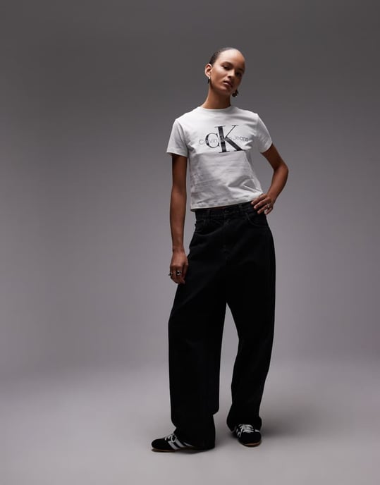 Calvin Klein Jeans monologo baby tee in off white - Image 2