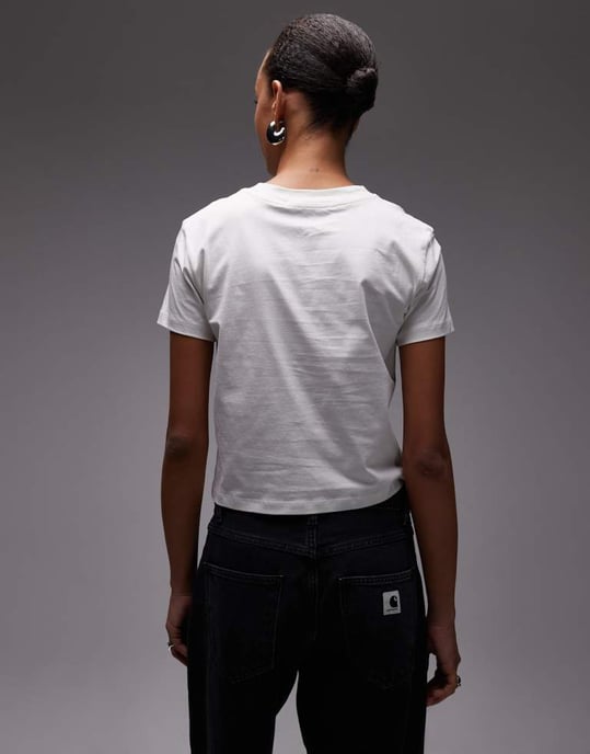 Calvin Klein Jeans monologo baby tee in off white - Image 4