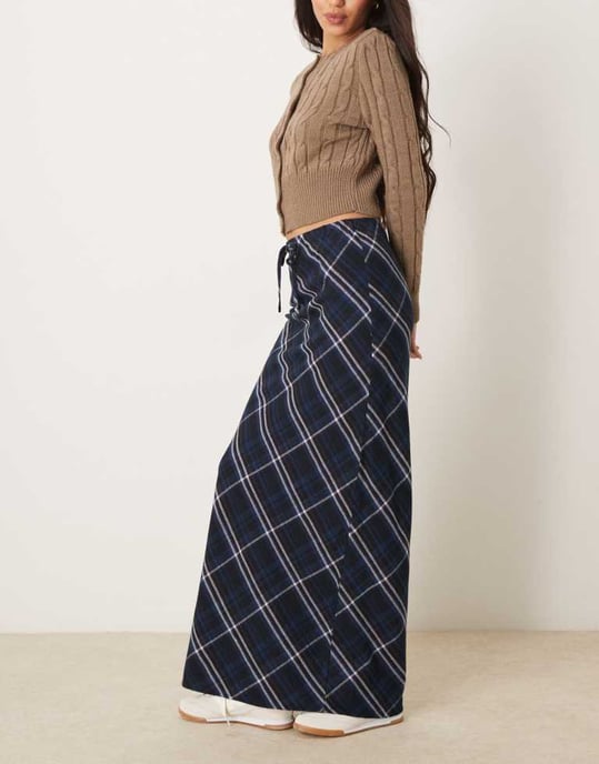 ASOS DESIGN tie waist maxi skirt in blue & pink check - Image 3