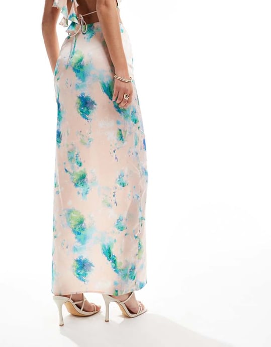 ASOS DESIGN satin maxi skirt co-ord in marble print - Image 4