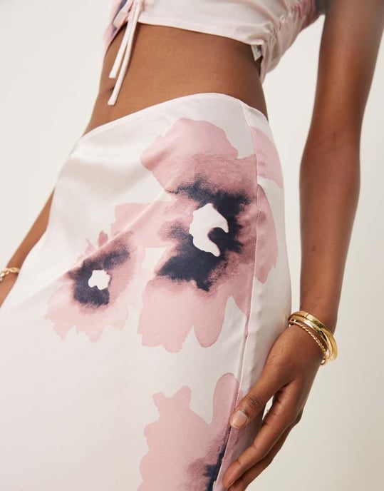 ASOS DESIGN satin bias maxi skirt co-ord in watercolour floral - Image 2