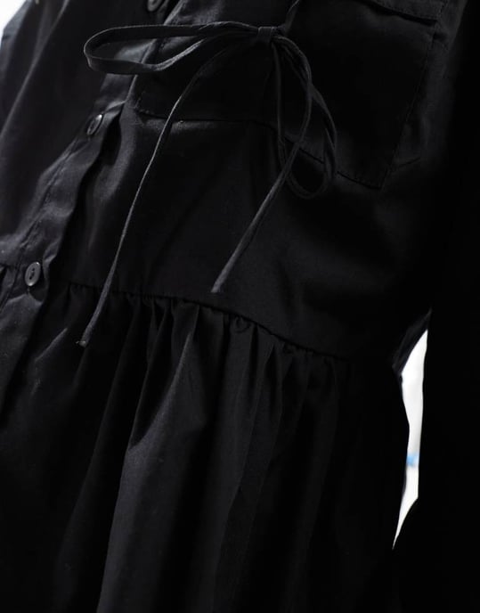 ASOS DESIGN cotton poplin smock shirt with tie pocket in black - Image 3