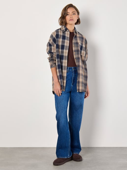 Apricot Mixed Check Oversized Shirt - Image 2