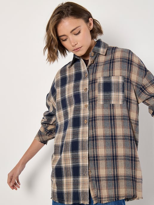 Apricot Mixed Check Oversized Shirt - Image 3