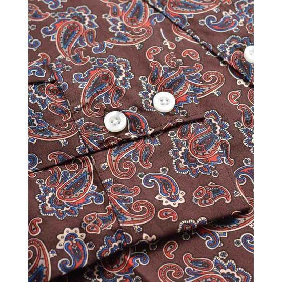 Lambretta Heren Paisley Langsleeve Shirt (Bordeaux) - Image 3