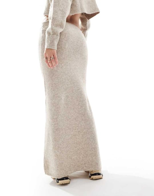 ASOS DESIGN knitted midi skirt co-ord in oatmeal - Image 3