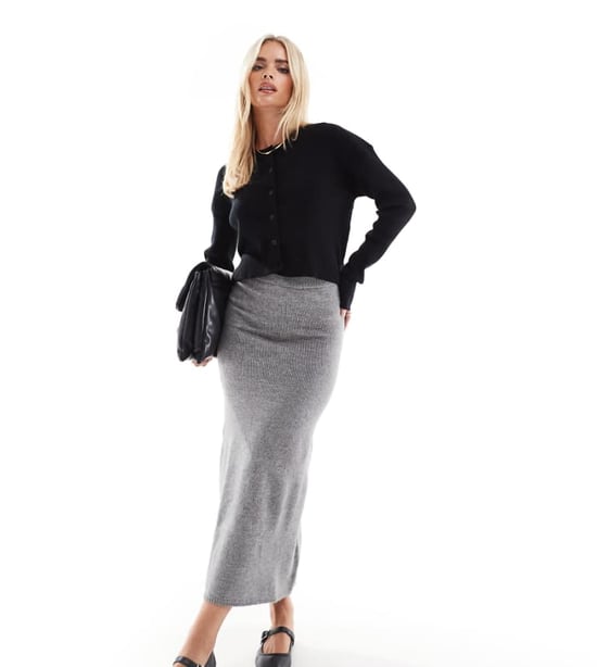 ASOS DESIGN Petite knitted midi skirt in grey - Image 1