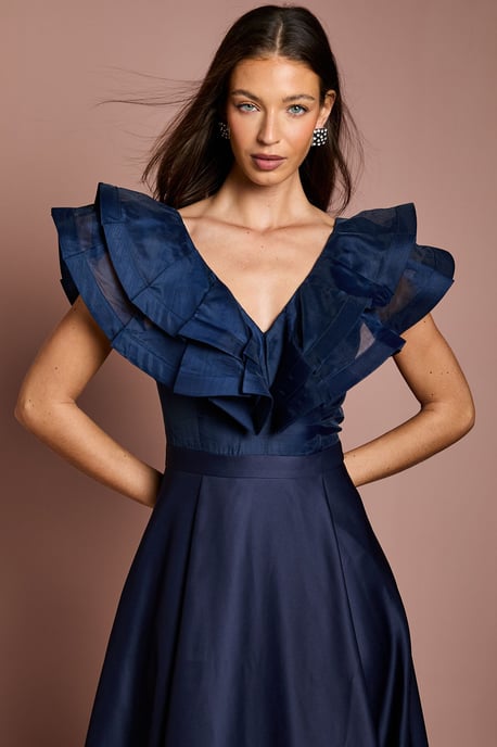 Volume Frill Shoulder Midi Dress - Image 4