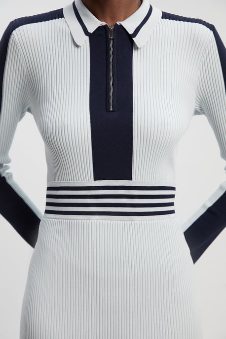 Rib Knit Polo Zip Up Midi Dress - Image 3
