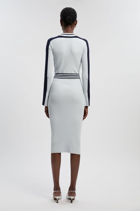 Rib Knit Polo Zip Up Midi Dress - Image 4