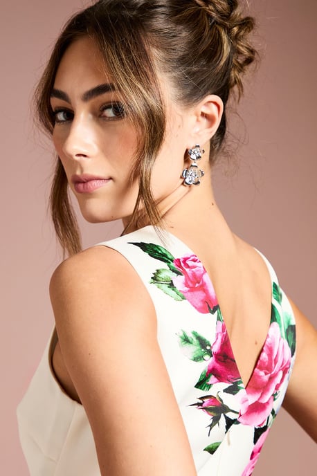 Pocket Structured Satin Placement Print Midi Dress - Image 4
