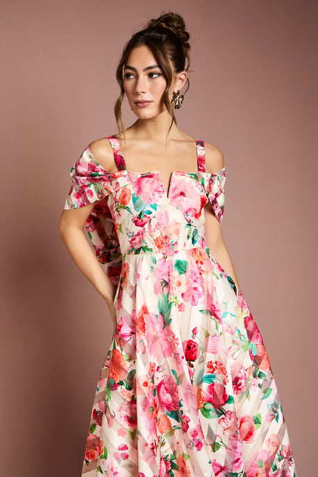 Printed Organza Bardot Midi Dress - Image 2
