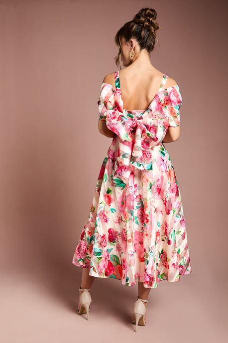 Printed Organza Bardot Midi Dress - Image 3