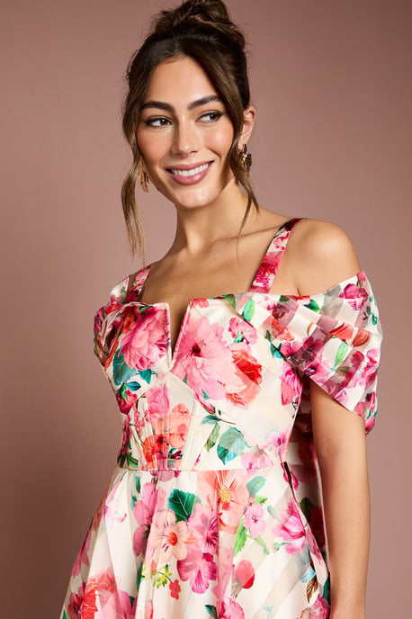 Printed Organza Bardot Midi Dress - Image 4