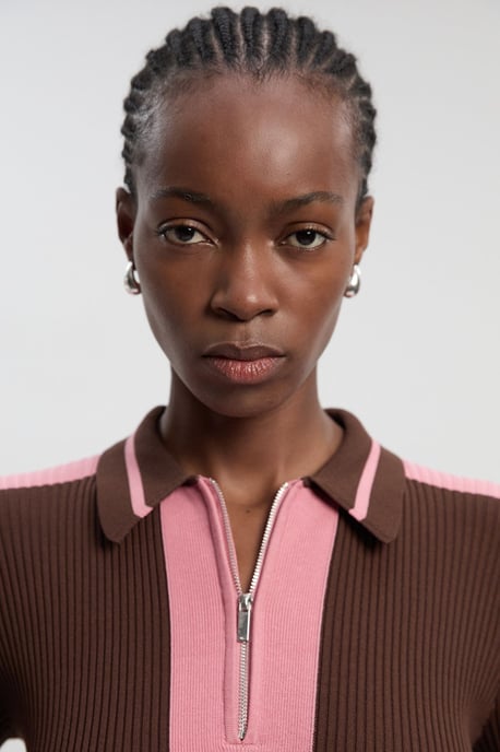 Rib Knit Polo Zip Up Midi Dress - Image 2