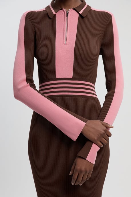 Rib Knit Polo Zip Up Midi Dress - Image 3