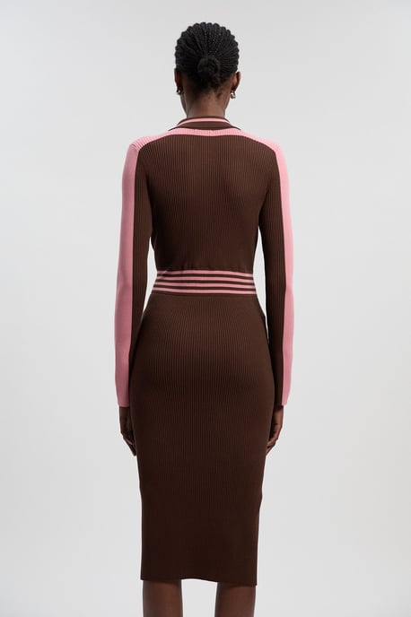 Rib Knit Polo Zip Up Midi Dress - Image 4