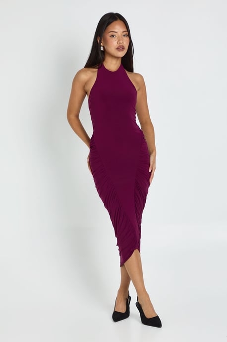 Petite Ruched Panel Halterneck Midaxi Dress - Image 1