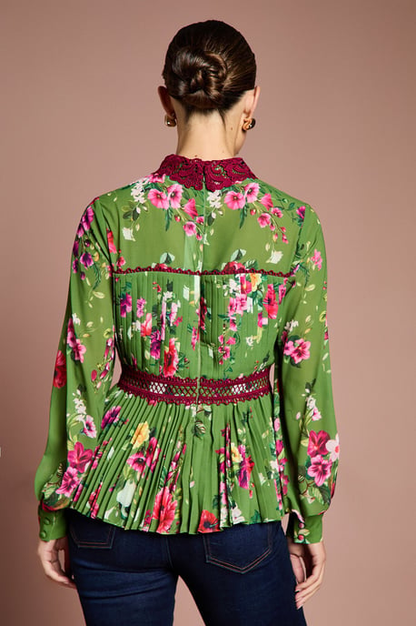 Lisa Tan Long Sleeve Pleated Printed Blouse - Image 3
