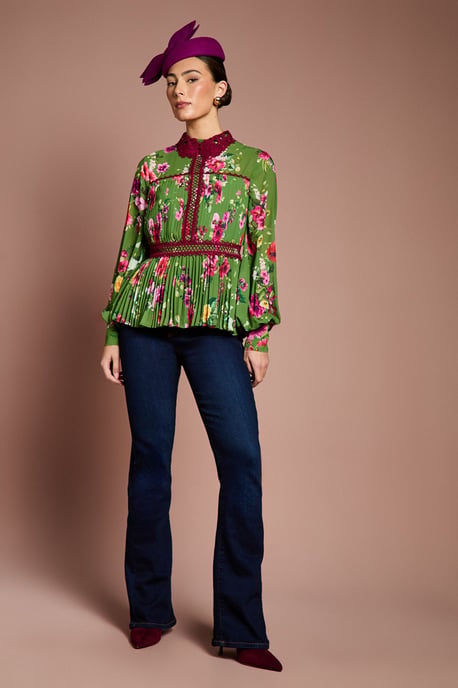 Lisa Tan Long Sleeve Pleated Printed Blouse - Image 4