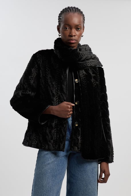 Textured Faux Fur Scarf Neck Coat - Image 1