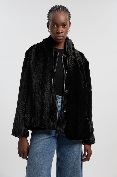Textured Faux Fur Scarf Neck Coat - Image 3