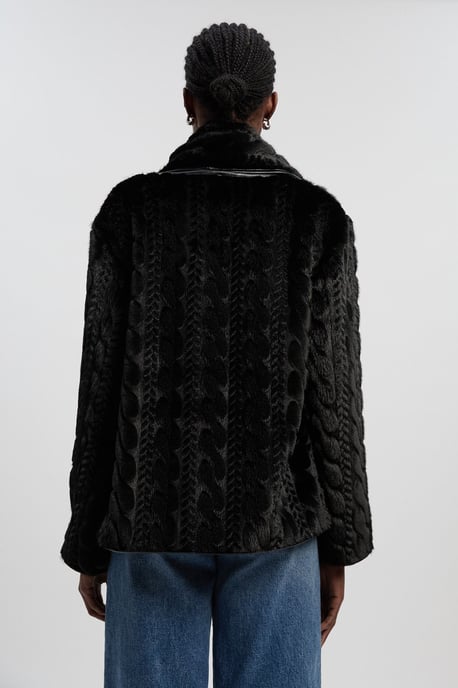 Textured Faux Fur Scarf Neck Coat - Image 4
