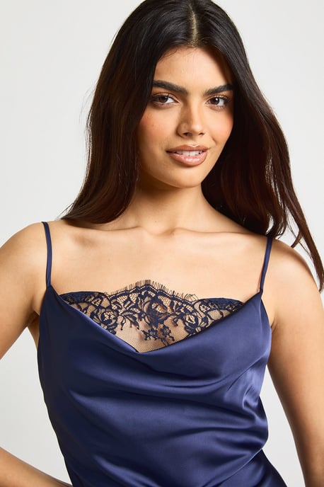 Satin Lace Cowl Neck Maxi Slip Dress - Image 4