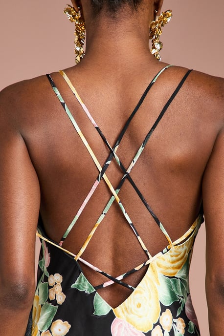Strappy Satin Jacquard Fringe Detail Maxi Dress - Image 2