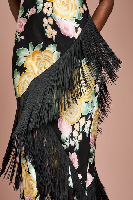 Strappy Satin Jacquard Fringe Detail Maxi Dress - Image 4