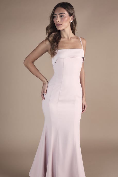 Strappy Fitted Satin Trim Bridesmaid Dress - Image 4