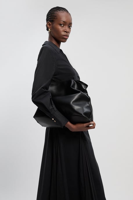 Pleated Detail Cotton Long Sleeve Woven Midi Dress - Image 2