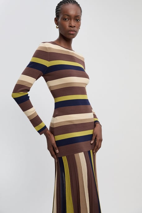 Stripe Long Sleeve Knitted Maxi Dress - Image 2