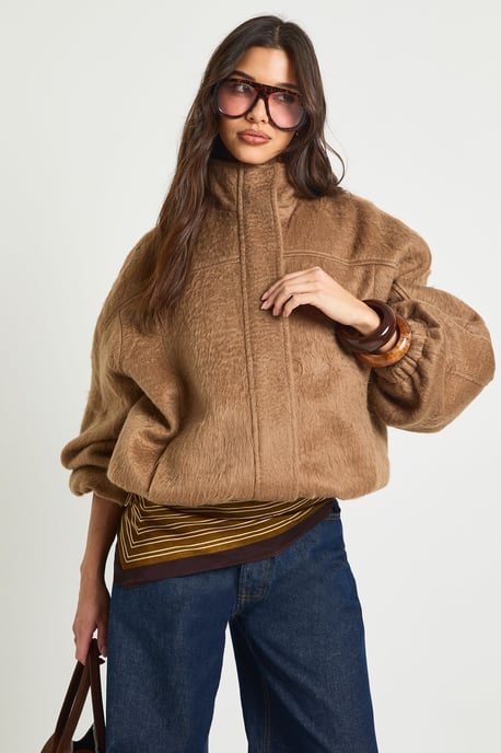 Textured Wool Look Bomber Jacket - Image 1