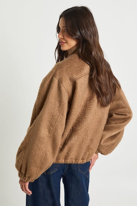 Textured Wool Look Bomber Jacket - Image 2
